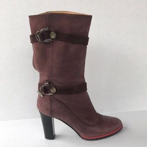 MY Grey Leather Mid-Calf Boots 37 Made In Italy